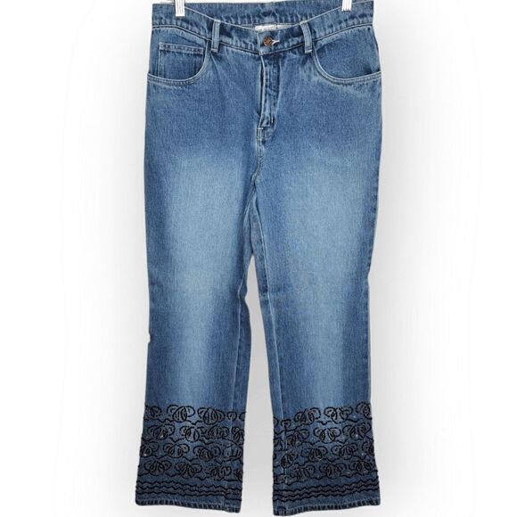 Spiegel Vintage 90s Beaded Flare Jeans size 10 - Picture 1 of 7